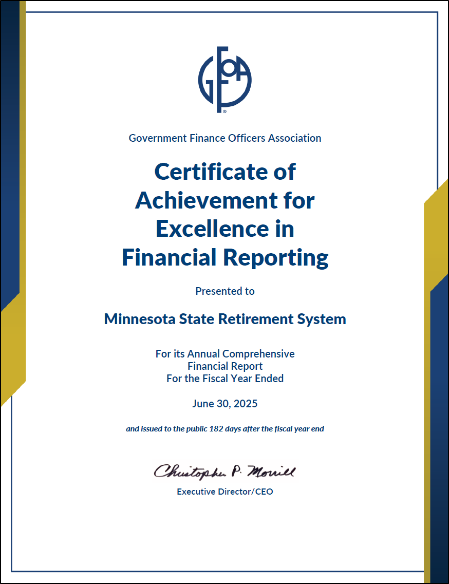 GFOA Certificate for 2025 MSRS ACFR 