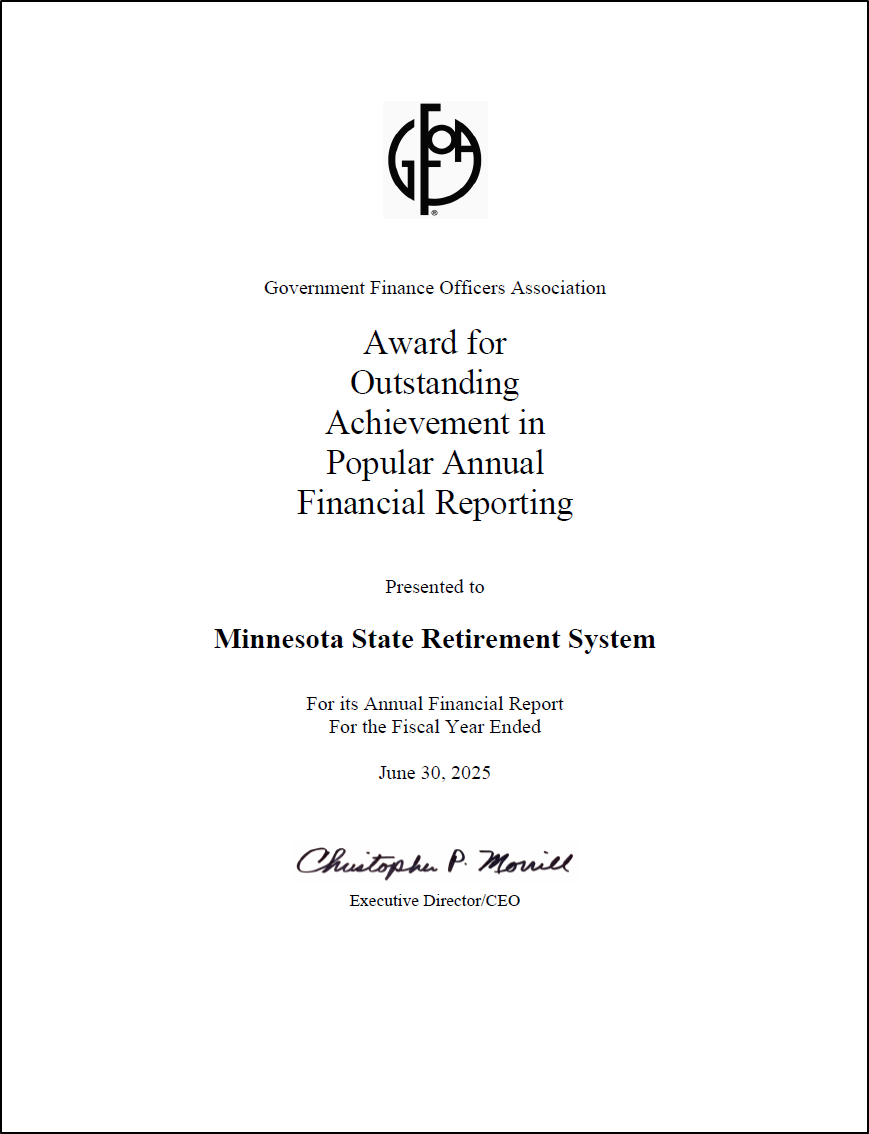 GFOA Certificate for 2025 MSRS PAFR 