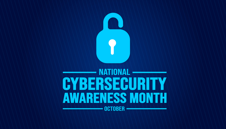 October National Cybersecurity Awareness Month text with lock and key image