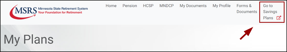 Image of Menu Bar in Account Online with Go To Savings Plans  selection highlighted.