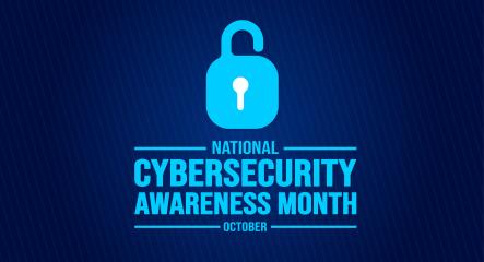 October National Cybersecurity Awareness Month text with lock and key Image.